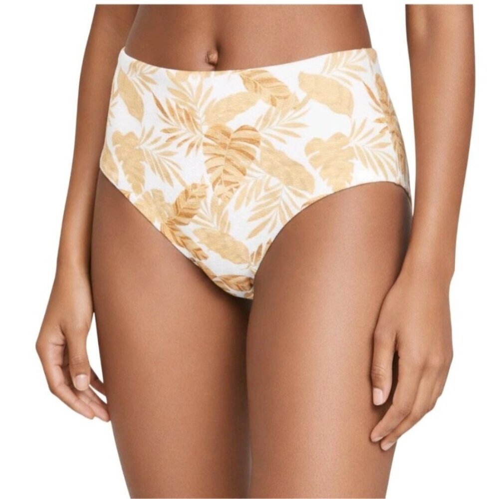 Eberjey Vintage Palm High-Waisted Bikini Bottoms Medium Golden Leaf Print